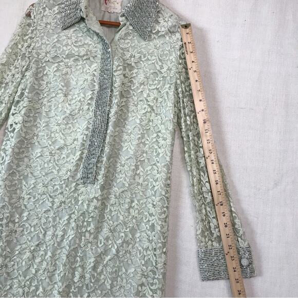 Valentina Ltd 1960s Embroidered Beaded Lace Long Sleeve Tunic Dress 14 VTG 10 to - Picture 13 of 16